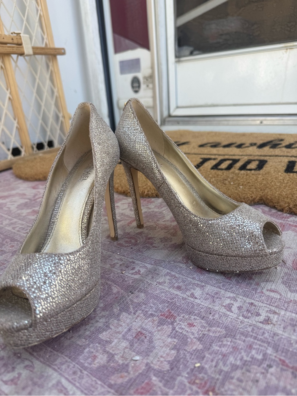 Michael Kors Sparkle Peep-Toe Platform Heels - Gold
